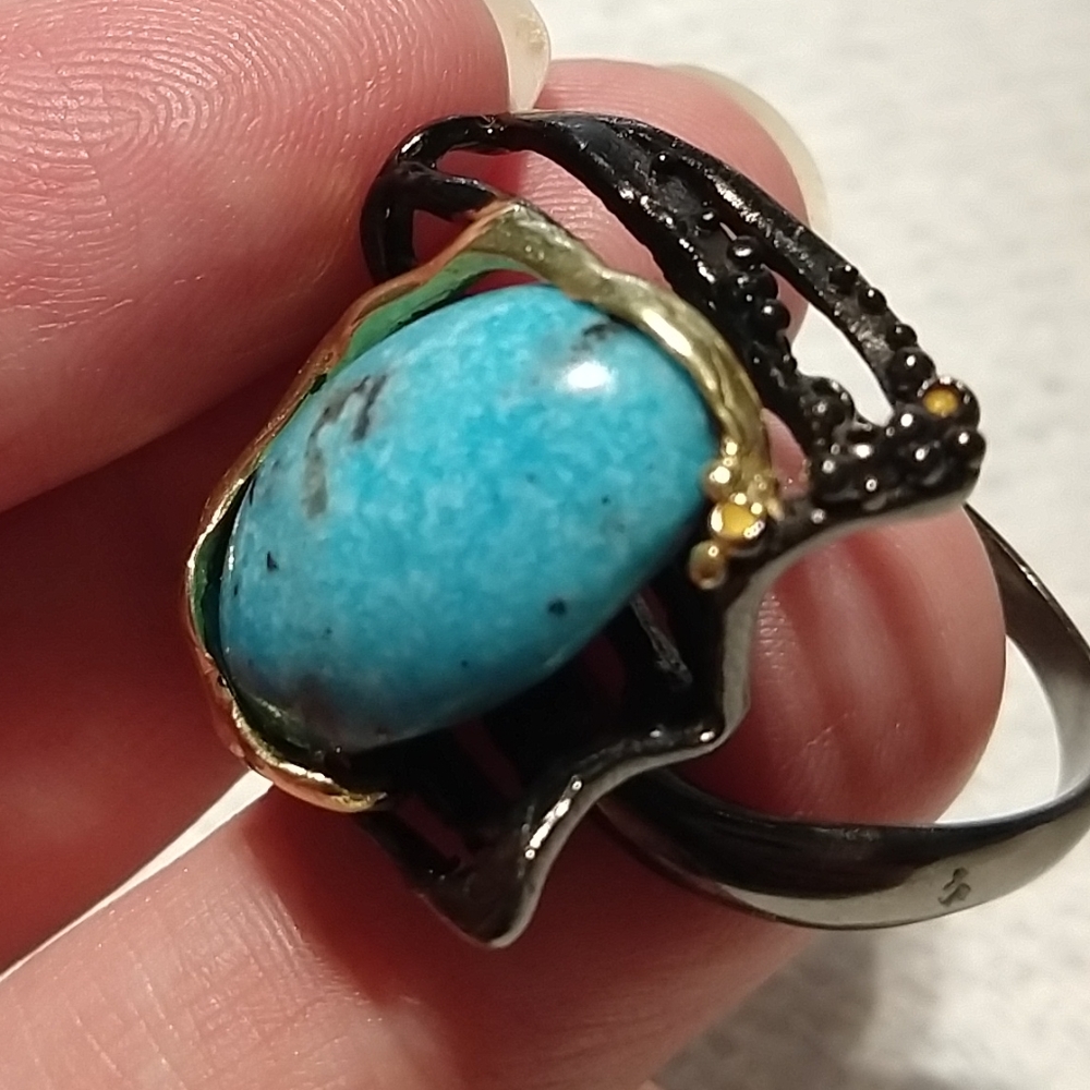 Natural genuine Arizona turquoise art ring - Picture 4 of 8